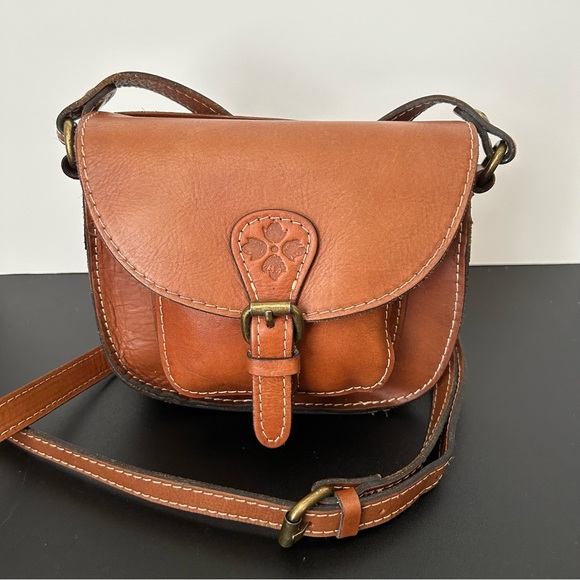 Patricia Nash Small Saddlebag Crossbody in British Tan Leather - Picture 3 of 13